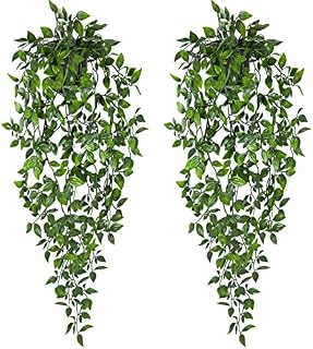 LKZBRWAT Artificial Hanging Plants 2Pcs Artificial Potted Plant Vines Green Trailing Greenery for Shelf Bedroom Aesthetic Bathroom Kitchen Wall Farmhouse Decor