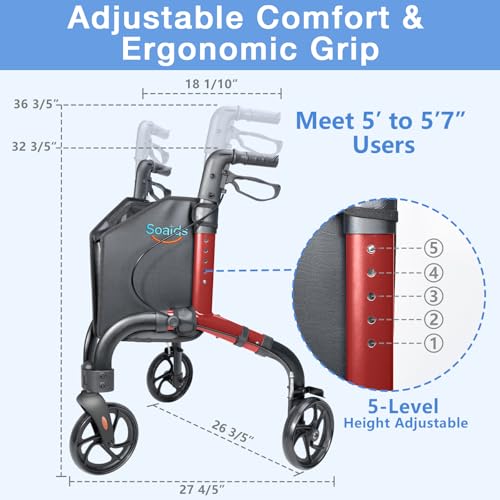 Image of 3 Wheel Walkers for Seniors, Lightweight Foldable Rolling Rollator