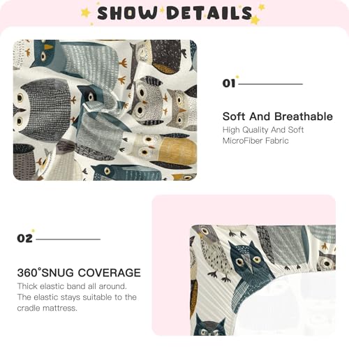 Image of Forest Owl Vintage Crib Sheets Soft Breathable Fitted Baby Crib Sheets Mattress Cover for Girls Boys, 52 inch x 28 inch x 9 inch