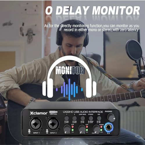 Image of USB Audio Interface 2 In 2 Out Sound Card 24 Bit 192kHz Recording Interface with XLR Mic Line Hi Z Inputs Phantom Power for Guitar Vocal Podcast Streaming Compatible with Windows Mac