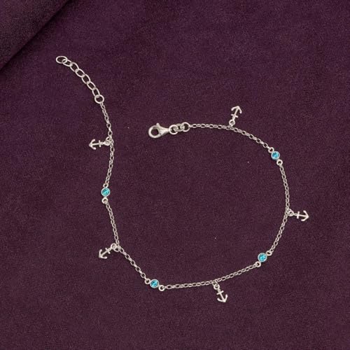 Image of TRUESILVER ACPL 925 Sterling Silver Anklet for Womens | BIS Hallmarked Ocean & Evil Eye Charm Adjustable Anklets Bracelet | Starfish Shell Turtle Anchor Beach Foot Jewelry | 1 Piece