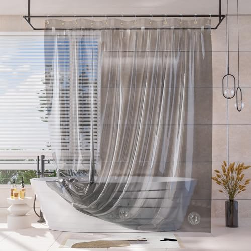 AmazerBath Shower Curtain Liner, 100% EVA Luxury Soft Clear Grey Heavy Duty Shower Curtain and Liner 2-in-1, 72x72 Plastic Weighted Bathroom Shower Curtain, 12 Rustproof Grommets & Heavyweight Stones by AmazerBath - Used condition - US$17.83