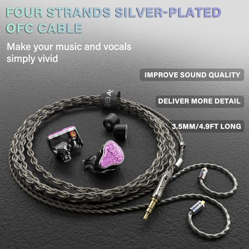 Image of BASN Bmaster5 in Ear Monitors, 1DLC Diaphragm+4BA 5 Drivers Drummers Headphones with Silver-Plated OFC Cable, Noise Isolation IEM Earbuds for Musicians (Pink)