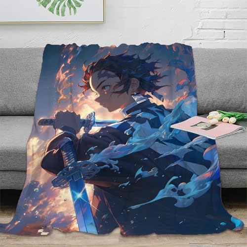 UPRSTUVWX Demon Slayer Microfibra Manta Impresa 3D Kimetsu No Yaiba Manta Multiusos Mullida Cubierta De Cama Suave Acogedora Y Cálida para Niños Adultos，para Adultos Y Niños 60x80inch(150x200cm)