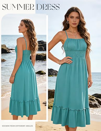 Image of GRACE KARIN Women's Summer Maxi Dress 2026,Smocked Ruched Bust Sundress with Adjustable Straps & Pockets-Beach Vacation Dress