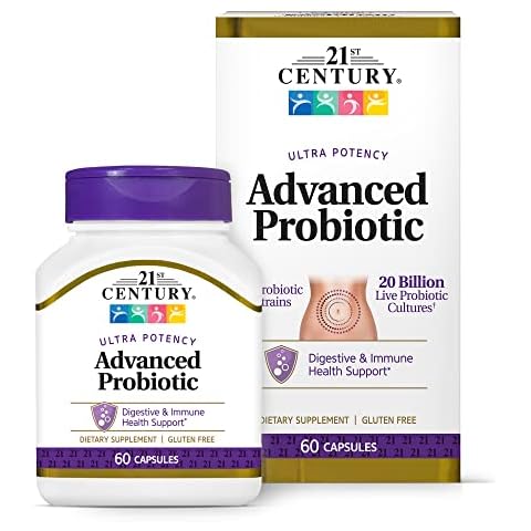 21st Century Advanced Probiotics for Digestive Health Capsules (60 Count), 6 Ultra Potent Strains, Supports Gut Health, Gluten-Free Daily Probiotics for Women & Men Cover