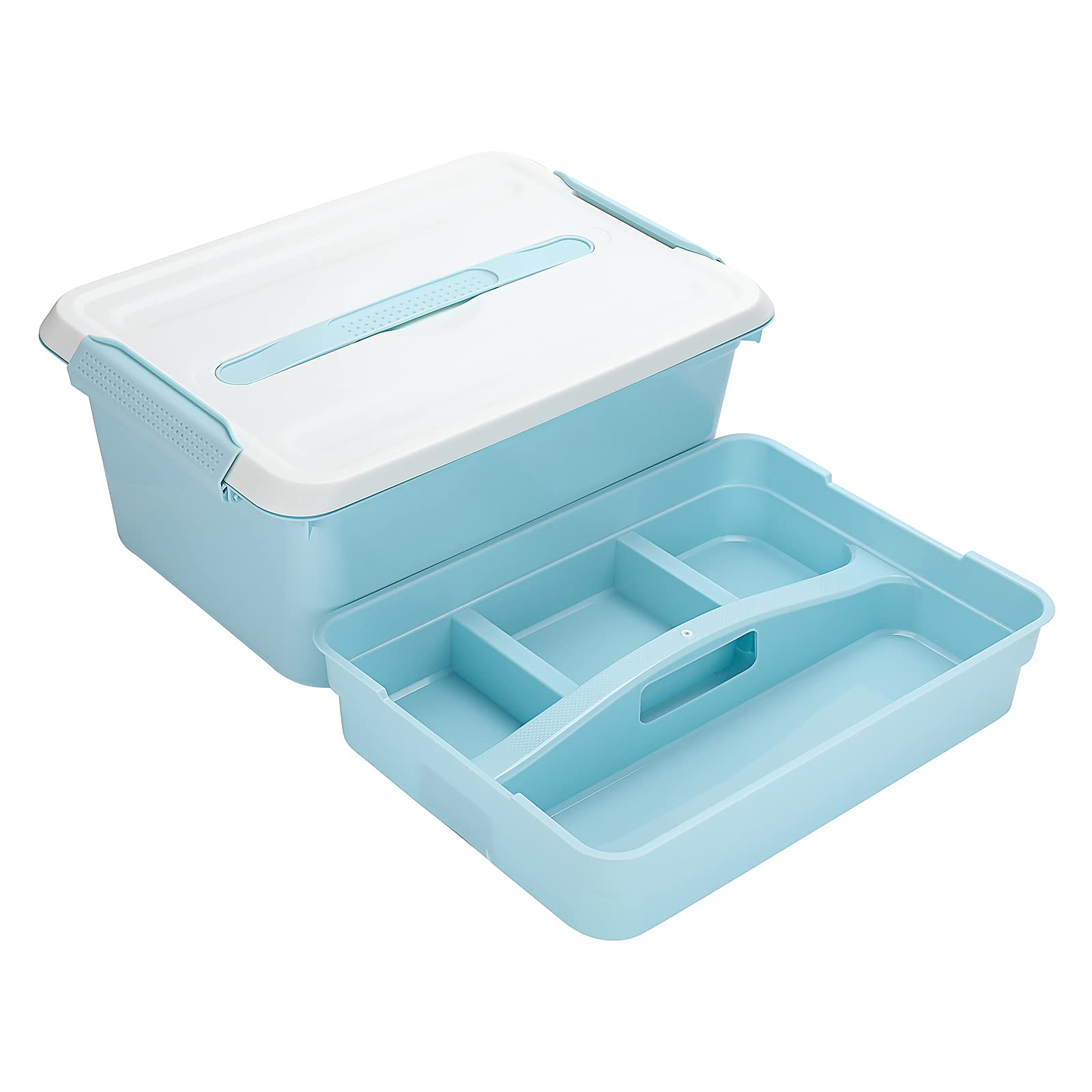 JUXYES Stack Carry Tackle Box with Divided Tray, Large Art Craft Supply Stackable Storage Container Bin with Handle Lid, Latching Storage Container Tackle Box for School & Office Supplies