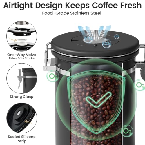 Image of Veken Coffee Canister with Window,Airtight Stainless Steel Container,32.5OZ