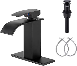 Black Bathroom Faucet YBlucklly Modern Single Hole Bathroom Sink Faucet Waterfall Single Handle Rv Lavatory Faucet Basin Wash Basin Faucet with Deck Pop-up Drain with Overflow(One or 3 Hole)