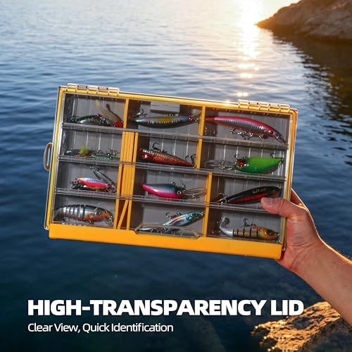 Image of RUNCL 3700 Standard Fishing Tackle Box, Waterproof Floating Lure Storage Box with Adjustable Dividers, Clear Rust-Proof Utility Tray for Terminal Tackle, Hooks and Sinkers