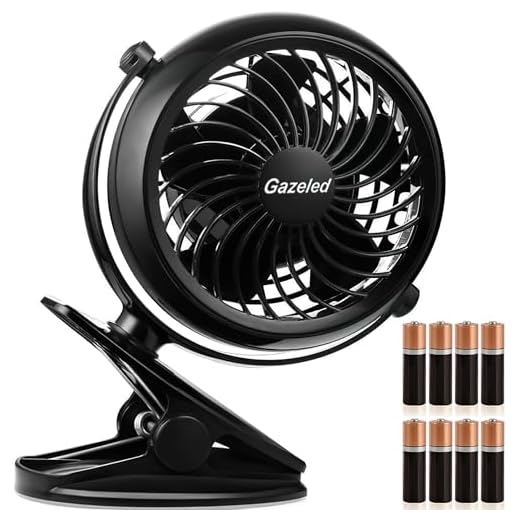 Gazeled Clip on Fan Battery Operated, 360° Rotation, with 8 Free AA Batteries, Quiet USB or Battery Operated Fan, 5'' Portable Battery Powered Clip on Fans for Camping, Stroller, Bedroom, Outdoor