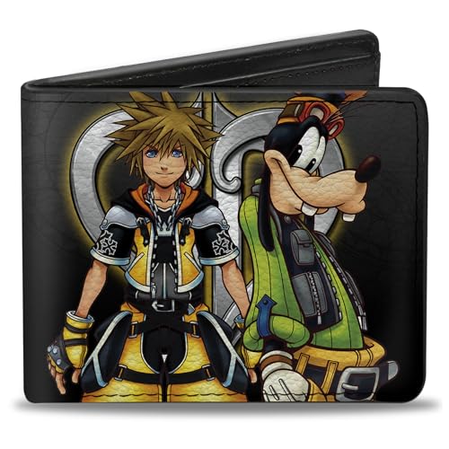 Buckle-Down Men's Disney Wallet, Bifold, Kingdom Hearts II Master Form Sora Goofy Pose Logo Gray Fade, Vegan Leather, Multicolor, Standard Size
