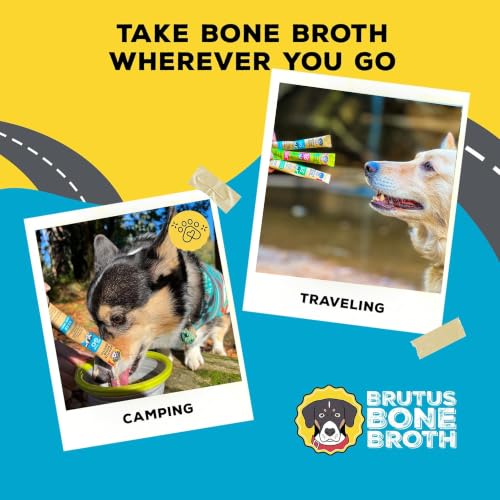 Image of Brutus Bone Broth for Dogs - Bone Broth Powder with Chondroitin Glucosamine & Turmeric - Human Grade Food Toppers for Dry Food & Picky Eaters - 10 Stick (Chicken)