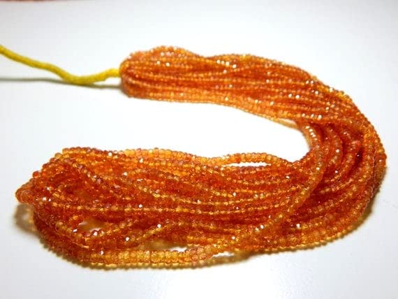 Saphir orange naturel perles rondelles facettées 3.6x2.4mm pour bijoux fil 20cm