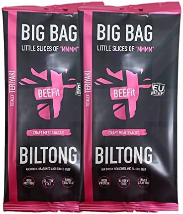 BEEFit Biltong Beef Jerky Big Bag - Healthy High Protein Snacks, Gluten Free and Keto Friendly Snack - Perfect for On-the-Go or Fitness Enthusiasts - 500g (Teriyaki, 2x250g)