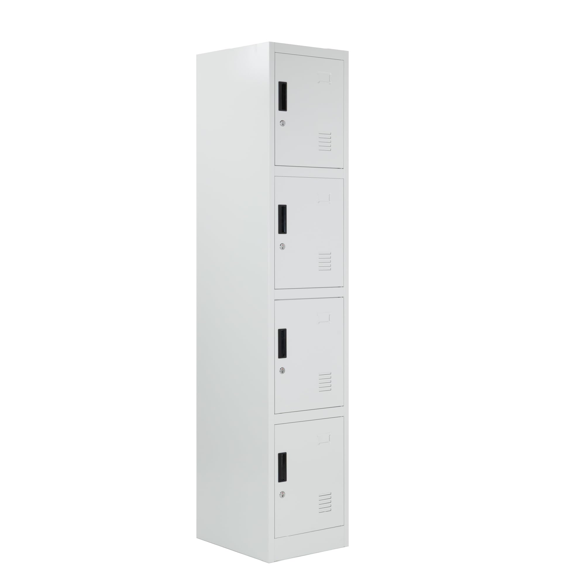 Taquilla Vestuario metálica 4 Puertas Blanca RAL 9016-185x38x45 cm con Cerradura - Incluye Llave | Armario metálico Estrecho para Garaje, Oficina, Gimnasio, Vestuario, Locker Individual
