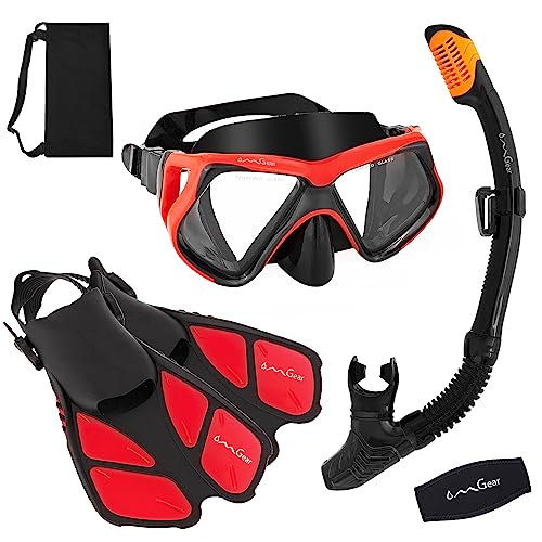 Omgear FSS-010 Snorkel Set With Fins Snorkeling Gear Package Diving Set Premium Silicone Dive Goggles cover