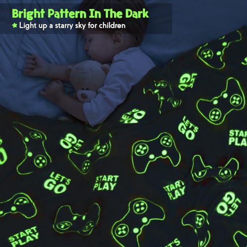 Image of Glow in The Dark Blanket Gaming Gamer Gifts Toys for Kids Boys Game Controller Gamepad Throw for Teen Girls Toddlers Teenage Son Boyfriend Boy Gifts Adults Birthday Christmas Valentines 50 inchx60 inch