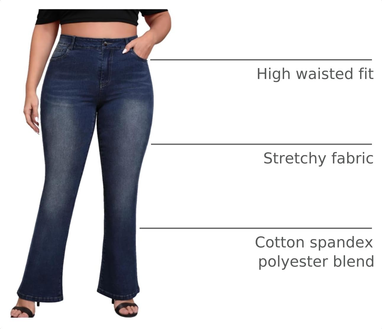 Women's Plus Size Jeans Stretchy High Waisted Bootcut Jeans for Women