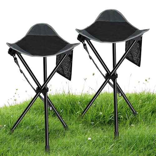 REDCAMP Deux Tabouret Pliant Tabouret Pliant à Trois Pieds ultraléger, Tabouret de Camping 57cm de Haut 102KG de Charge avec Poche latérale, Tabouret de pêche...
