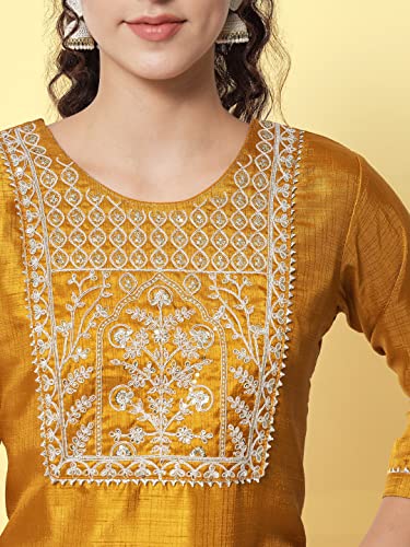 Image of VredeVogel Women's Silk Blend Straight Kurta Trouser With Dupatta Set