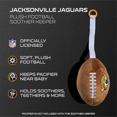 Image of Jacksonville Jaguars Plush Football Pacifier Holder by Smilo - Officially Licensed NFL Soother Holder - Soft Plush Toy and Dummy Holder - Fits Any Pacifier - Stroller Accessory & Newborn Essential