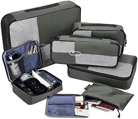 TripDock Various Packing Cubes 6 Set Lightweight Travel Luggage Organizers (2Dark Grey(1Large+1Medium+1Small+1Slim+1Toiletry Bag+1 Electronic Bag))