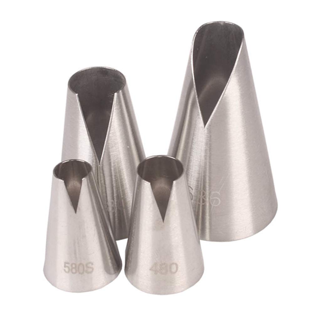 Tangshi Piping Nozzles Tip, 4 Packs V Cut Piping Tip Set Stainless Steel Cupcake Decorating Tip Kits for DIY Cookie Icing Cream
