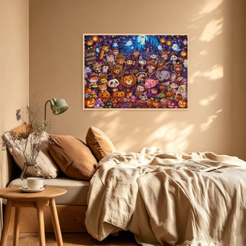 Halloween Animal Party Jigsaw Puzzle 1000 Pieces for Adults, Spooky Witch Ghost Pumpkin Jigsaw Puzzle, Funny Forest Castle Challenging Puzzles - image 6