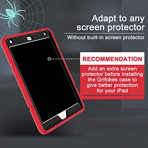 Grifobes for iPad 9th Generation Case, iPad 8th/7th Generation Case 2021/2020/2019, Heavy Duty Shockproof Rugged Protective 10.2" Cover with Srand for iPad 9 8 7 Gen 10.2 inch Kids Boys (Red+Black)