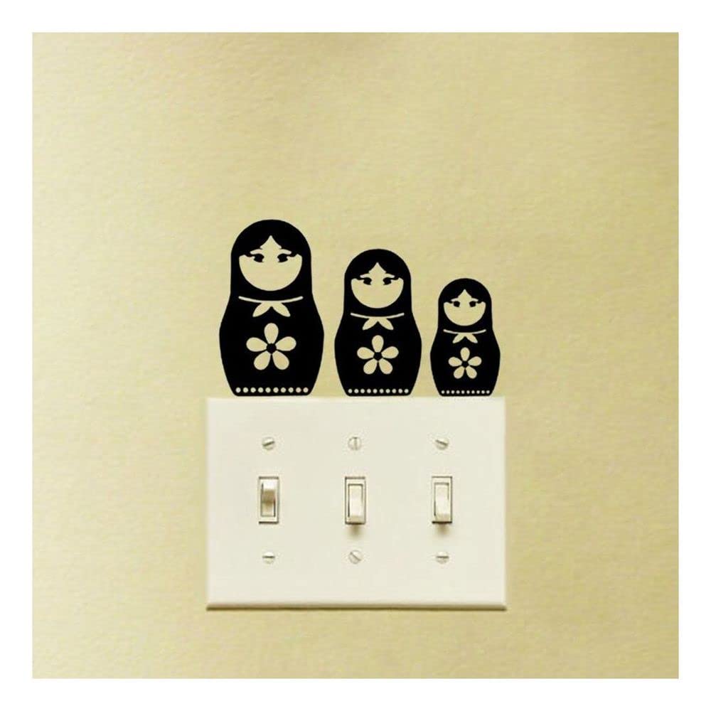 GADGETS WRAP Black Creative DIY Russian Dolls Fabric Switch Wall Stickers Home Decoration Vinyl Wall Decoration Sticker