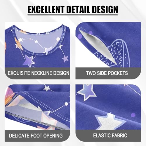 Pajama Short Sets Croissant Stars Moon Constellations Soft Cotton Summer Sleepwear 2 Piece PJS Size 5-14T3