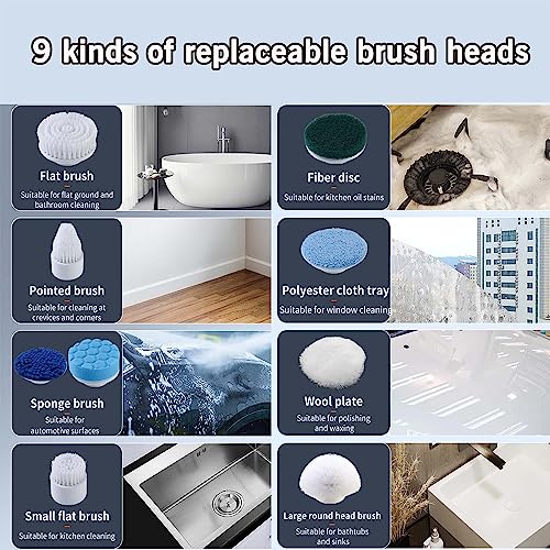 Image of MGLSDeet Electric Spin Scrubber Rechargeable Cleaning Brush with 9 Replaceable Brush Heads, Cordless and Portable Power Scrubber, Electric Bathroom Scrubber for Cleaning Tile, Sink, Window, Floor, Car