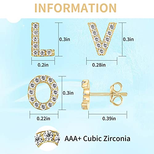 Initial Stud Earrings for Girls, 14K Gold Plated Sterling Silver Alphabet Letter Earrings, Cubic Zirconia Stud Earrings, Hypoallergenic Earrings for Women Baby Girl Teen Girl Gifts2