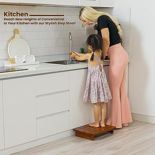 TINAMO 3.5" Acacia Wood One Step Stool for Adults (No Assemble Required)- 500 Lbs Wooden Step Stools Heavy Duty for High Bed Riser, Bathroom, Bedroom - Small Stepping Stool for Elderly, Seniors, Kids - Thumbnail 5