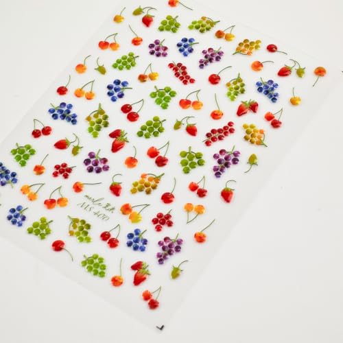 Image of Fruit Nail Art Stickers Summer Colorful Nail Stickers 5D Embossed Cute Manicure Decals Accessories Self Adhesive Slider for Women DIY Nails Art Decorations Accessories