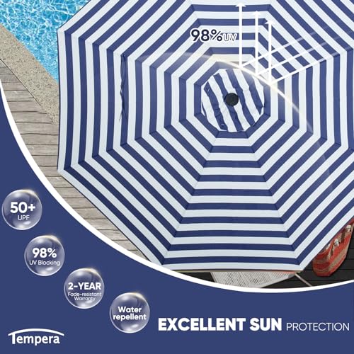 Image of Tempera Patio Market Outdoor Table Umbrella with Push Button Tilt and Crank, Large Sun Umbrella with Sturdy Pole & Fade Resistant Canopy, Easy to Set