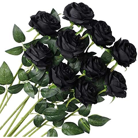 Veryhome 10 Pcs Artificial Roses Silk Flowers Fake Single Stem Blooming Rose Bridal Bouqets For Wedding Home Birthday Party Arrangment Garden Decoration (Black) Cover