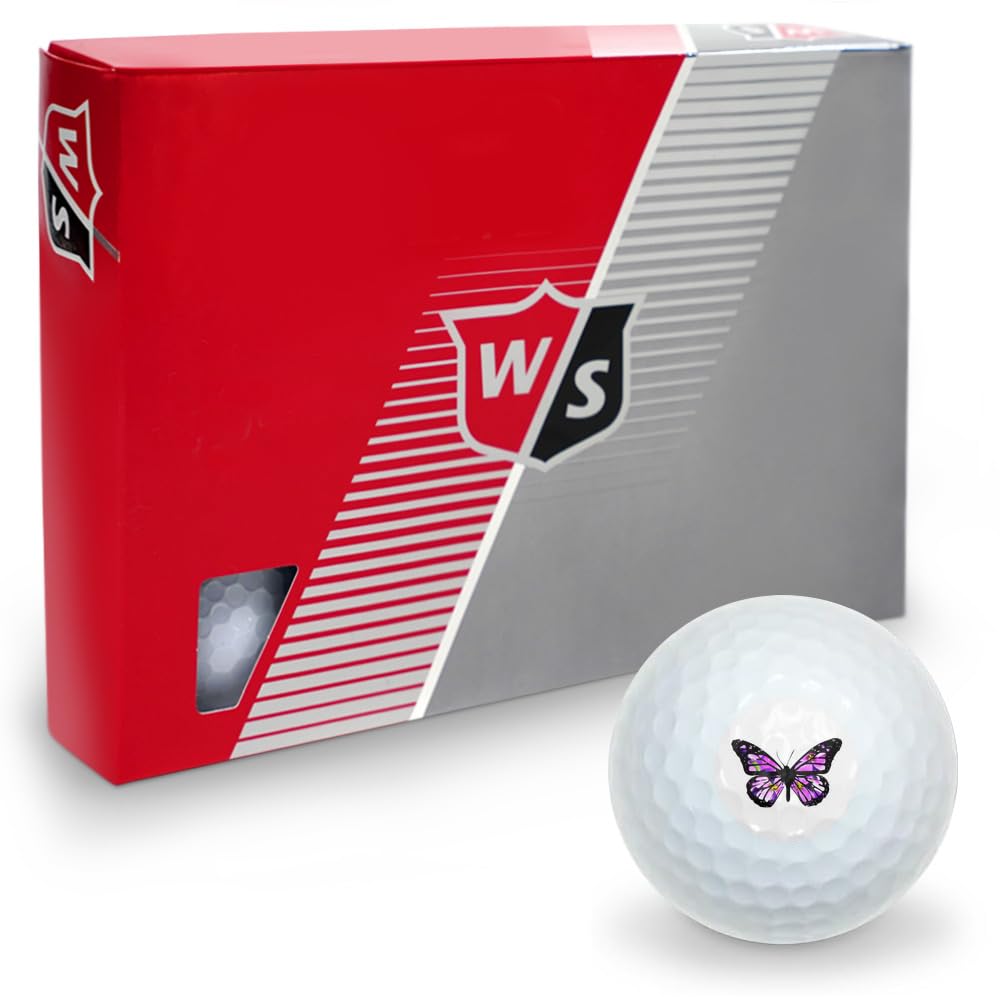 Butterfly with Flowers Wilson Golf Balls 12 Pack, Regulation Size Full Color Premium Golf Balls