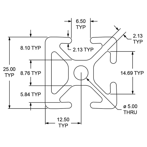 Miniatura 2 de 8020, 25-2503, Serie 25 Aluminio 0.984 in x 0.984 in 25x25 Tri-Slot Triple Canal Abierto de Extrusión de Aluminio T Rail Ranurado 8020 Perfil liso