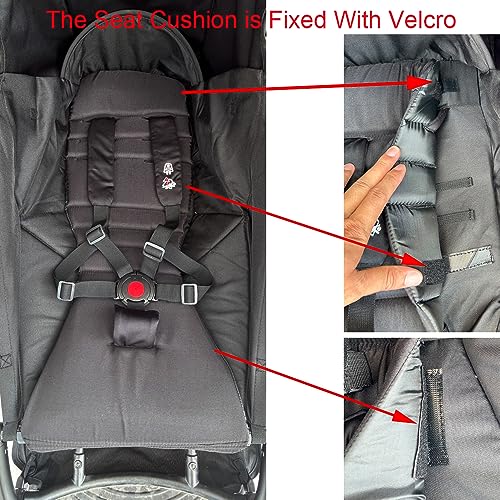 Image of Baby Stroller Seat Cushion and Canopy Compatible with Babyzen YOYO 2 and YOYO+, Pushchair Accessories Replacement Kit, Waterproof Double-Layer Fabric (Black)