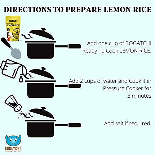 Image of BOGATCHI Quick Meals - Ready to Cook Authentic Lemon Rice - 200 g, Ready to Eat Meal and Tasty Instant Meal, 100% Natural Ingredients, No Preservatives, No Artificial Flavours & Colours