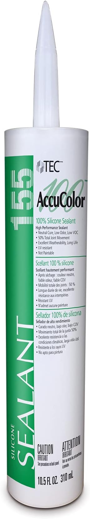 TEC AccuColor 100-100% Silicone Sealant - UV and Water Resistant Tile Joint Filling Material That Resists Cracks and Stays Flexible After it Cures - 10.5 OZ - 940 Antique White Color