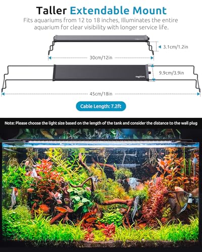 Image of SEAOURA LED Aquarium Light, 24 /7 Custom Timer, Power-Off Memory,7-Row LED 12-18in Full Spectrum Fish Tank Light, 8 Colors, 20 Brightness, Day&Night Cycle, Adjustable Mount for Freshwater Plant Growth