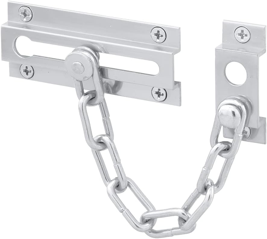 U 9909 Chain Door Guard – Door Chain Lock for Door and Home Security, 3-5/16”, Solid Brass Construction and a Dull Chrome Finish (Single Pack)