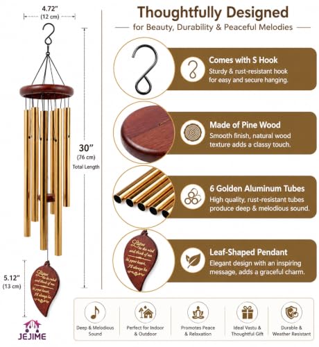 Image of Wind Chimes for Balcony Home Decor - 6 Rod Metal Pipes with Wooden Top - Melodious Sound, Positive Energy, Vastu Gift for Garden, Patio, Meditation & Pooja Room (Multicolor)