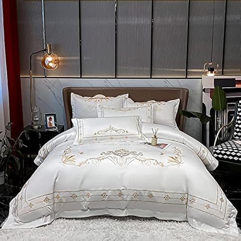 Greatcomfort Silk Sheet Set 100% Top Grade Mulberry Silk Silky Sheets Hotel Luxury Bed Sheets Machine Washable Ultra Soft 4 Piece Satin Sheets With Zipper Closure-White 2_Queen 4Pcs Cover