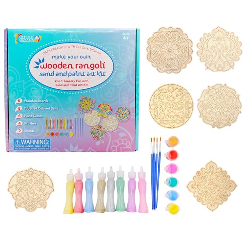 Kulture Khazana: Make Your Own Wooden Rangoli - 2-in-1 Sand & Paint Art Kit - Creative Diwali Activity, Mess-Free Drop Cloths, Kids DIY Sensory Craft