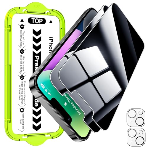 Image of Esanik [2+2 Pack for iPhone 14 Privacy Screen Protector - Anti-Spy Tempered Glass & Camera Lens Cover, Military-Grade 9H Hardness, Anti-Scratch, Flawless Fit Tray