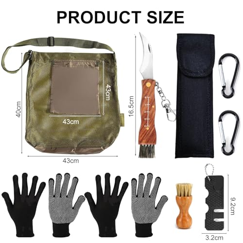 Pilzmesser mit Bürste und Lineal,Tragbar Pilzsammler Set,Pilzmesser mit Bürste/Pinsel,Schwammerlmesser mit Pinsel zum Aufklappen,Pilzmesser mit Tasche ,Pilzmesser Set für Pilzsammler,Schwammerlmesser